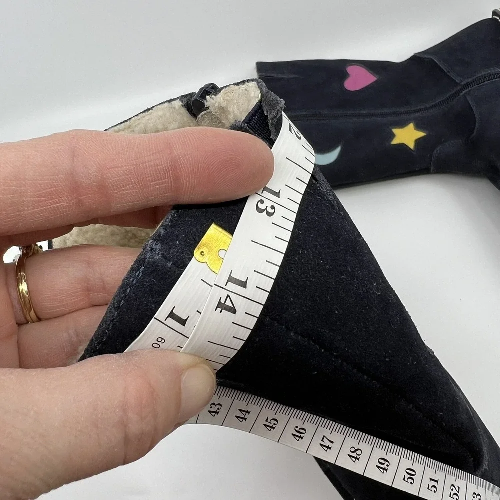 NEW Boden Suede Applique Boots Girls 4.5 Navy‎ Blue Hearts Stars Moon Zip Up